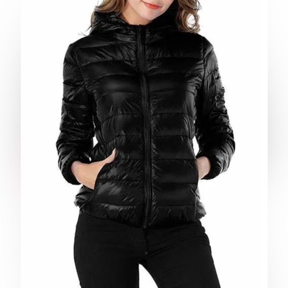 Sarin Mathews Black Lightweight Down Puffer Jacket Coat with Travel Pouch - Picture 6 of 10